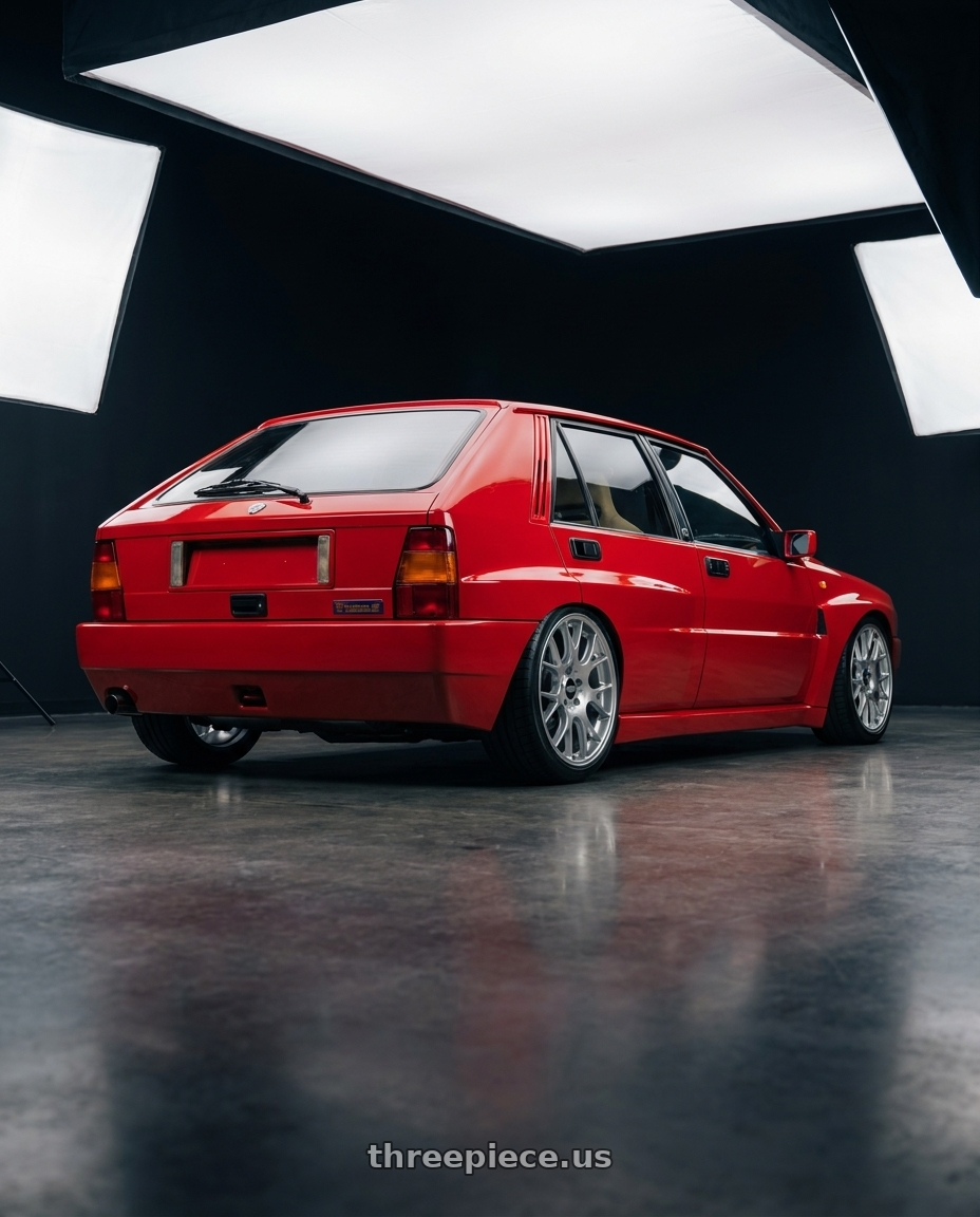 1994 Lancia delta integrale hf with BBS CH-R 5x120 18x9 +44 Brilliant Silver Polished Rim Protector wheels rear three quarter view slight stretch tires