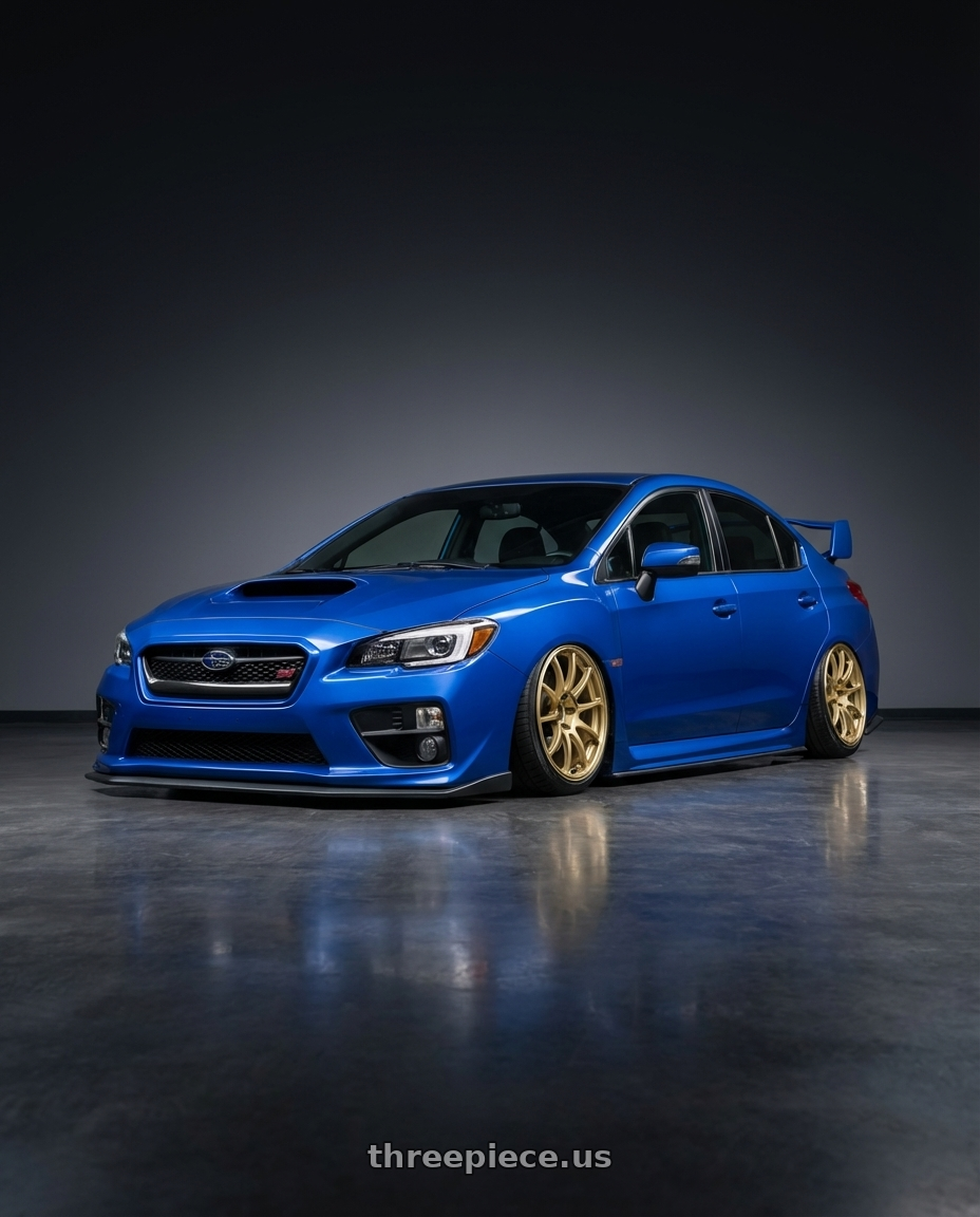 2018 Subaru WRX STI with Advan RCIII 5x114.3 18x8.5+38 Gold wheels front three quarter view stanced stance