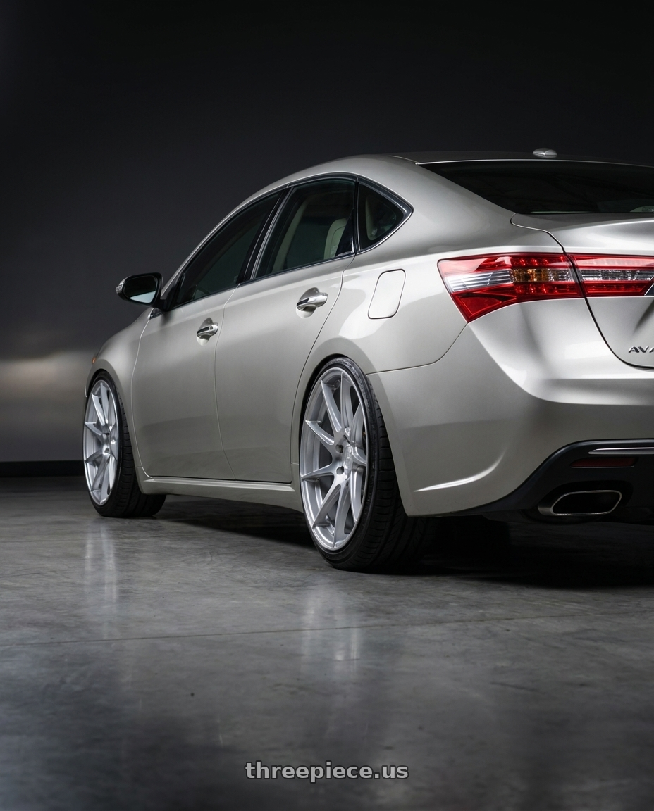 2013 toyota avalon with Aodhan AH09 5x114.3 18x8.5 +35 Gloss Silver Machined Face wheels rear three quarter view extreme stretch tires