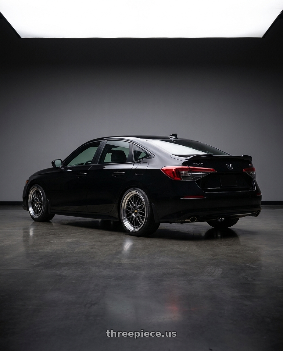 2026 Honda Civic Si with BBS LM 5x114.3 18x8.5+38 Diamond Black wheels rear three quarter view square tires