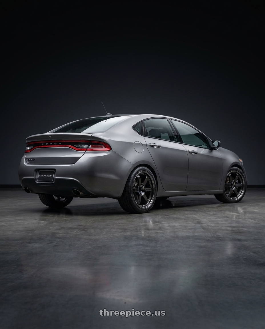 2015 dodge dart with Volk Racing TE37SL 5x114.3 19x10.5+12 Pressed Double Black wheels rear three quarter view square tires
