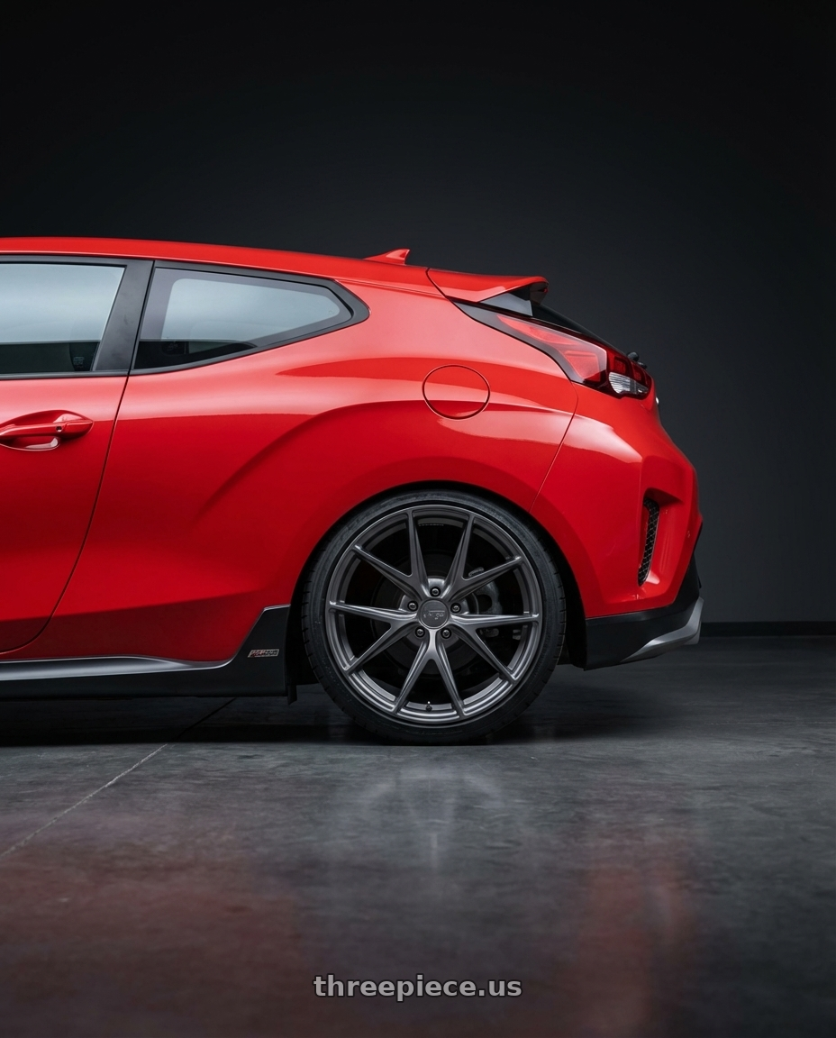 2022 Hyundai Veloster N with Niche 1PC M116 MISANO 5X114.3 19X9.5 +35 MATTE GUN METAL wheels rear three quarter view square tires