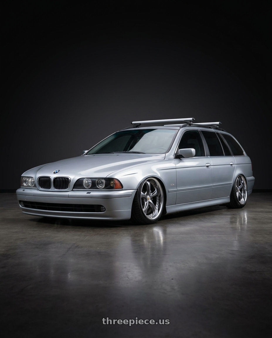 2003 bmw 525i Touring with Work Wheels VS-KF 5X114.3 19x9+53 Brilliant Silver Black A Disk FULL REVERSE wheels