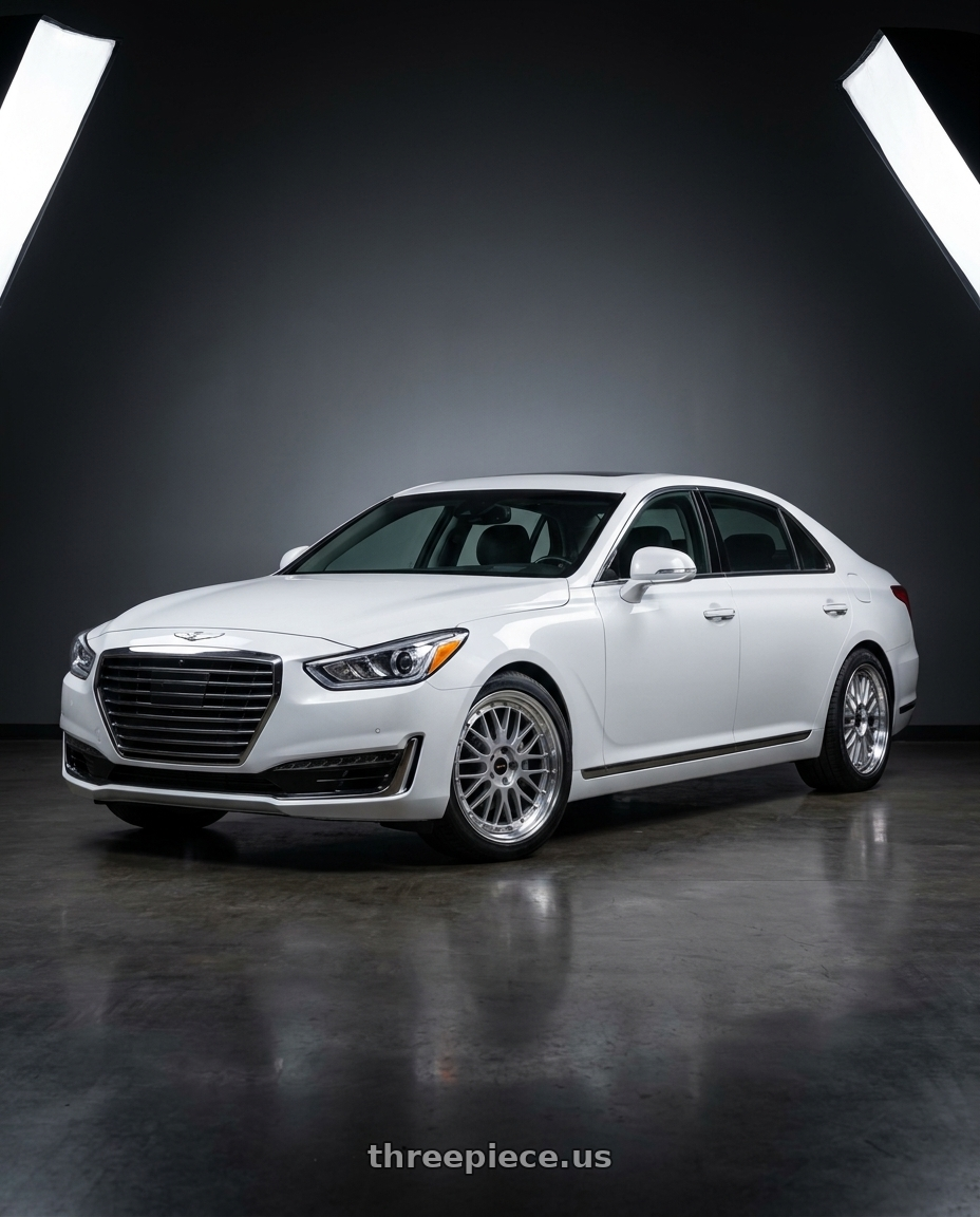 2018 genesis g90 ultimate with Vors VR8 5x114.3 20x8.5  +35 Silver Machine Lip Chrome Rivet wheels