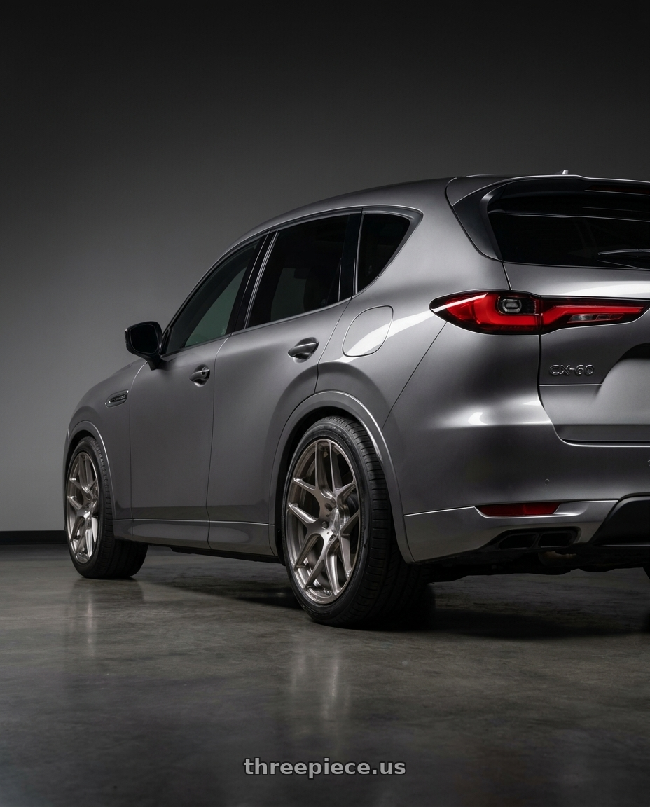 2025 Mazda Cx 60 with MRR FS1 5x130 18x8.5  +45 Brushed Tint wheels rear three quarter view square tires