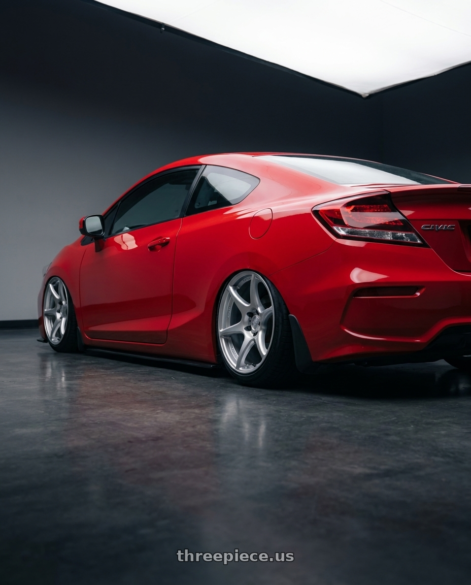2015 Honda Civic Si with Kansei K11S Tandem 5x114.3 17x9.5 12 Hyper Silver wheels rear three quarter view slight stretch tires