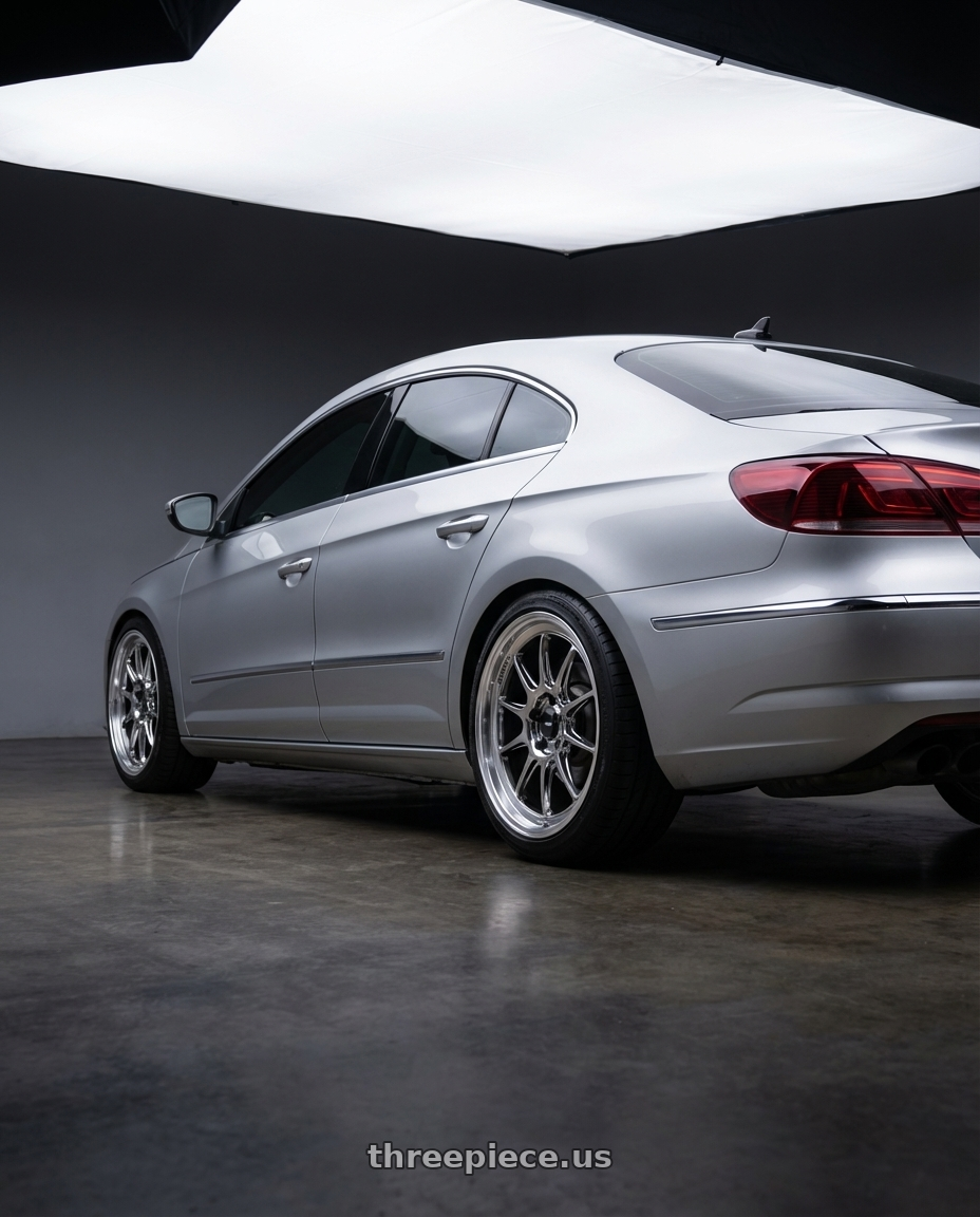 2015 Volkswagen CC with Konig Countergram 5x112 19x8.5+43 Hyper Chrome / Machined Lip wheels rear three quarter view square tires