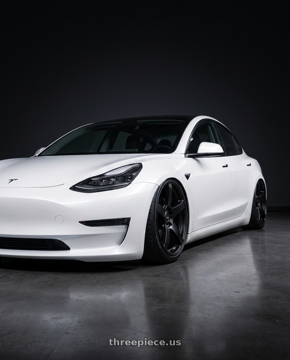 2023 Tesla Model 3 with Ssr Gtv01 5x114.3 19x8.5+38  FLAT BLACK wheels
