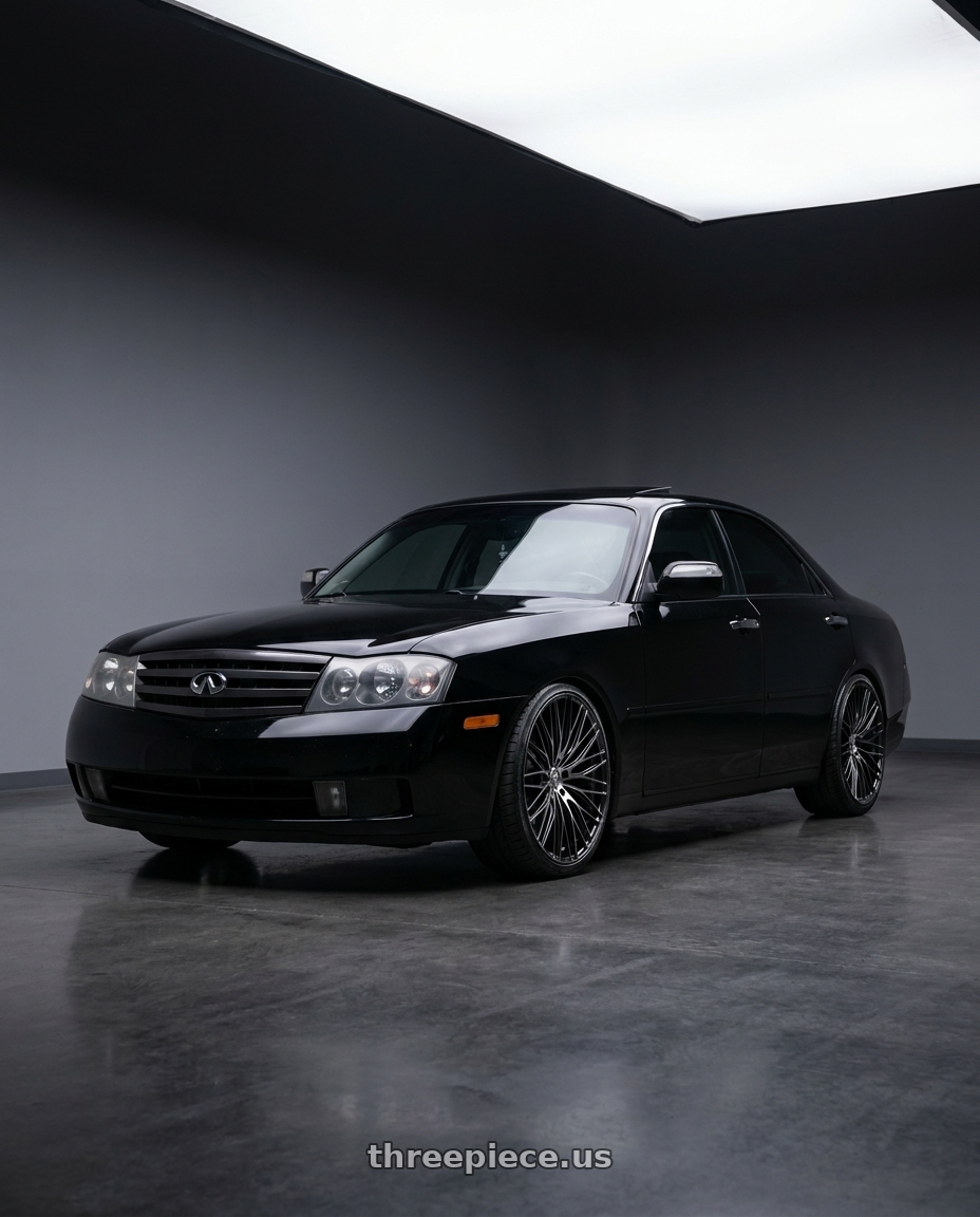 2004 Infiniti M45 with Arvano AV-50 Blank 24x10 +20 Gloss Black & Brushed Double Dark Tint wheels