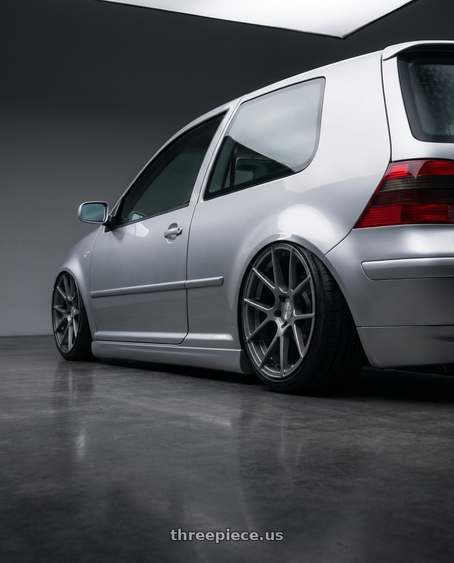 2002 Golf Gti Mk4 with Avant Garde Wheels M510 5X130 19x11 +52 Dolphin Grey wheels rear three quarter view slight stretch tires