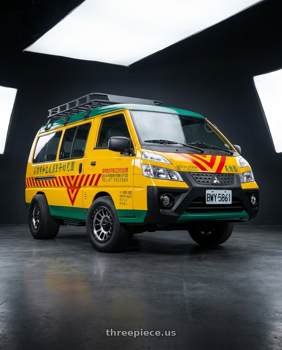 2019 Mitsubishi Delica (台灣幼稚園娃娃車) with Vision Off-Road 111 Nemesis 6x139.7 20x9+10 Matte Black Machined Face wheels