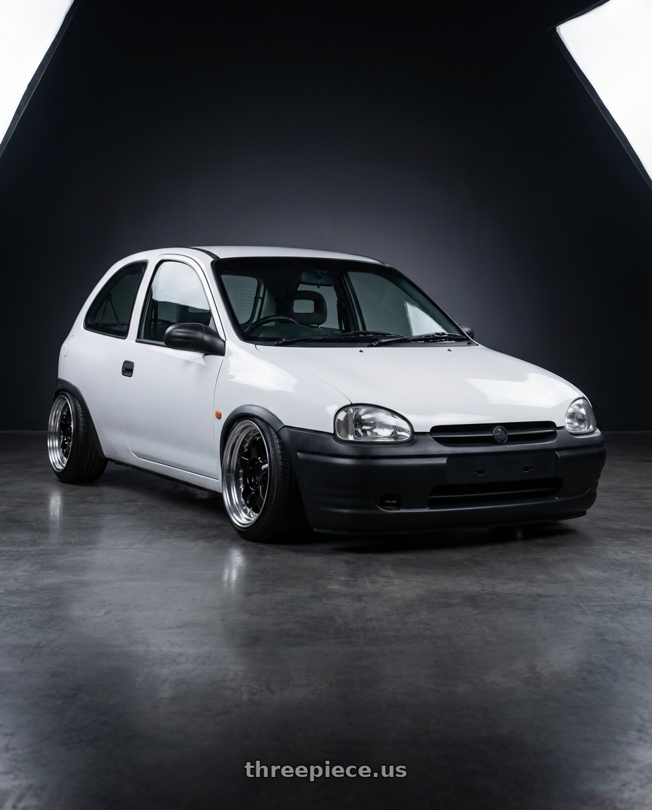 1994 Holden barina  with Work Meister S1 3P 5x100 18x9.5+54 A Disk Black wheels front three quarter view stanced stance