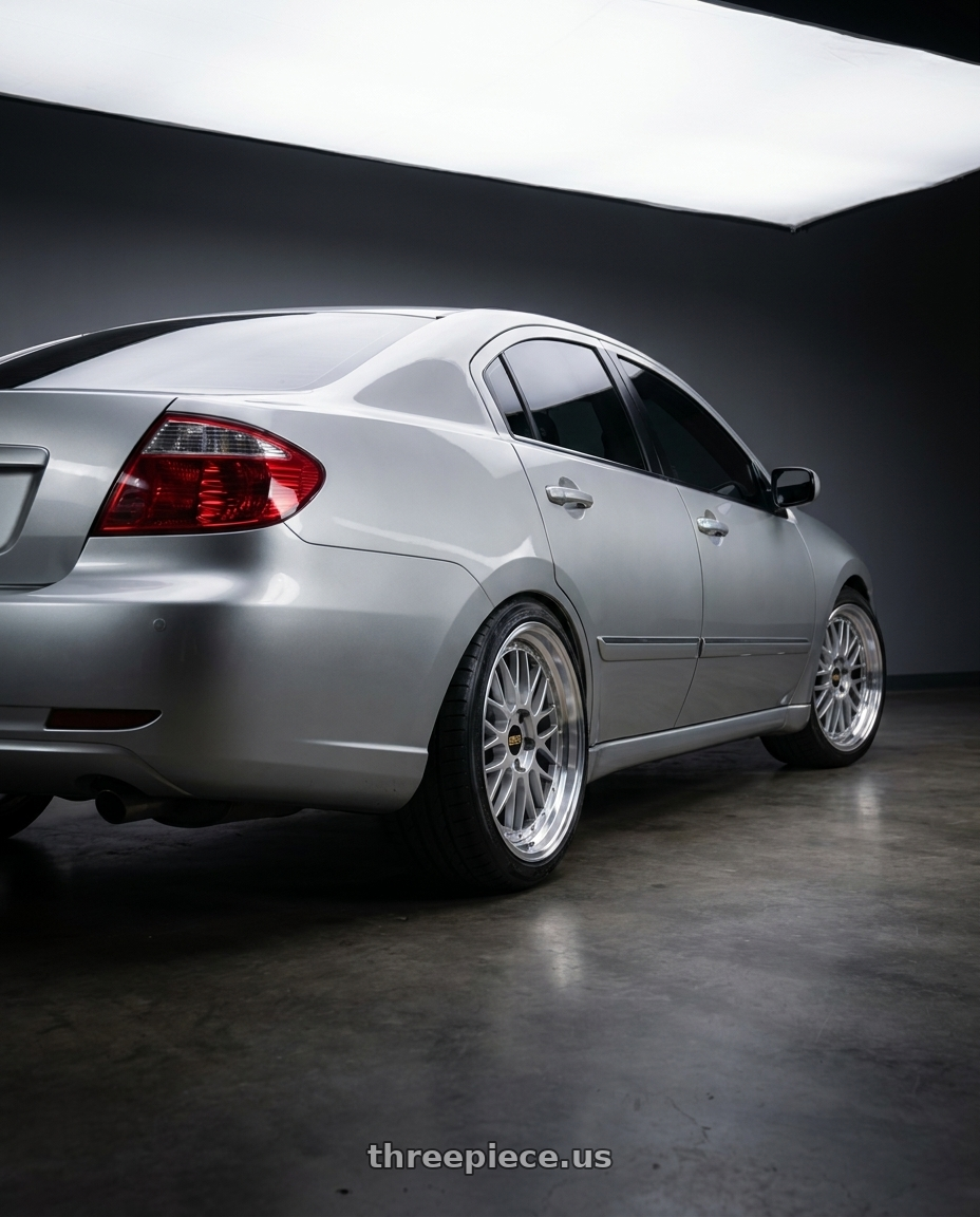 2006 mitsubishi galant grunder with BBS LM 5x114.3 19x9.0+38 Diamond Silver wheels rear three quarter view slight stretch tires