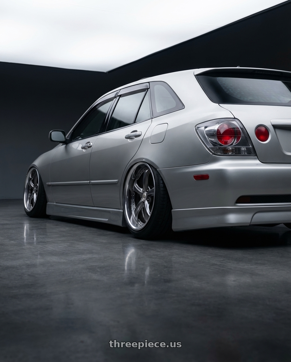 2002 lexus is300 sportcross with Work Wheels VS-KF 5X114.3 19x8+2 Brilliant Silver Black A Disk FULL REVERSE wheels rear three quarter view extreme stretch tires