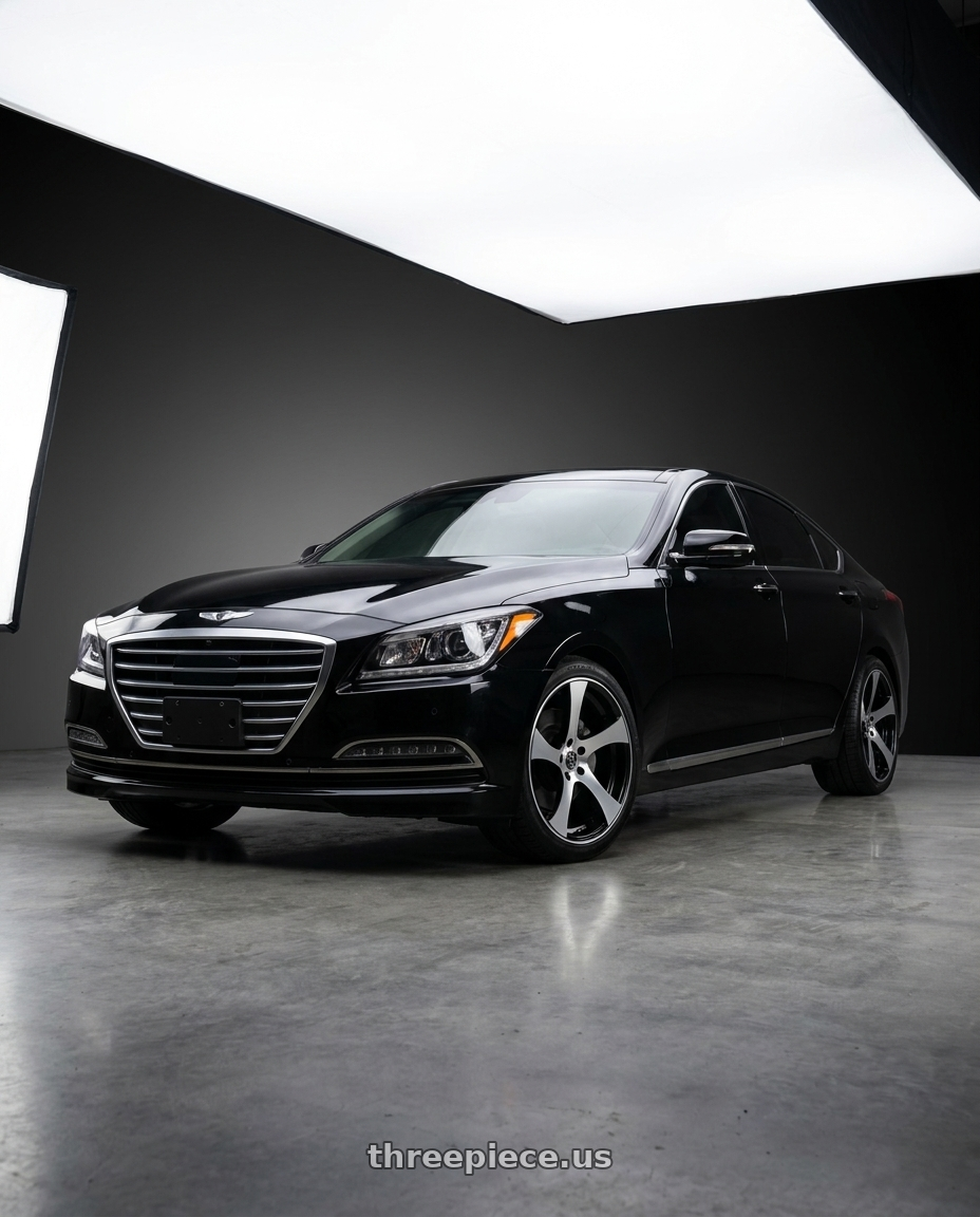 2016 hyundai genesis 3 8 with WHITE DIAMOND W5833 5x114.3 19x8.5 +35 Black / Machined wheels