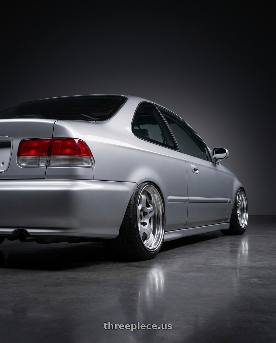 1998 Honda civic ex with Work Meister S1 2P 4x100 15x8+22 A Disk Silver wheels rear three quarter view square tires