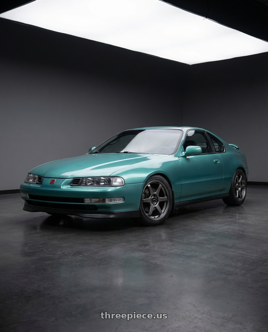 1996 Honda Prelude SI Aztec Green with Enkei T6R 5x114.3 17x8+40 Gloss Gunmetal wheels