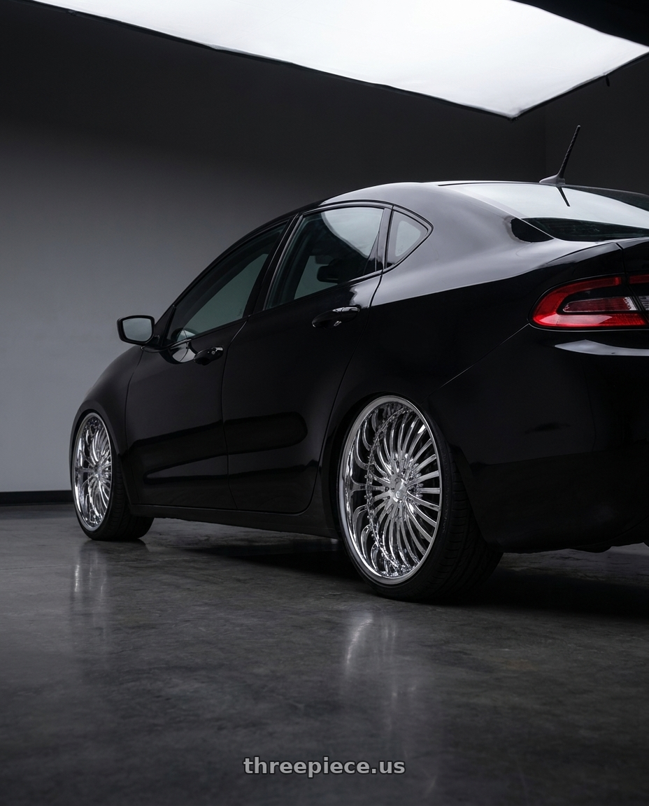 2013 dodge dart with Strada Spina 5x108/5x114.3 22x8.5 +40 Chrome wheels rear three quarter view slight stretch tires