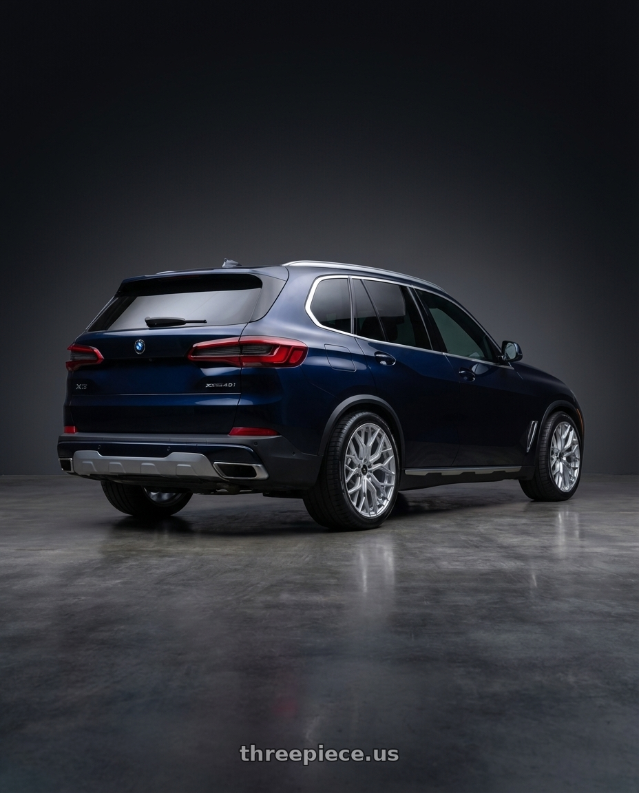 2020 Bmw x5 xdrive40i with F1R FS3 5x112 18x8.5 +35 Machine Silver wheels rear three quarter view square tires