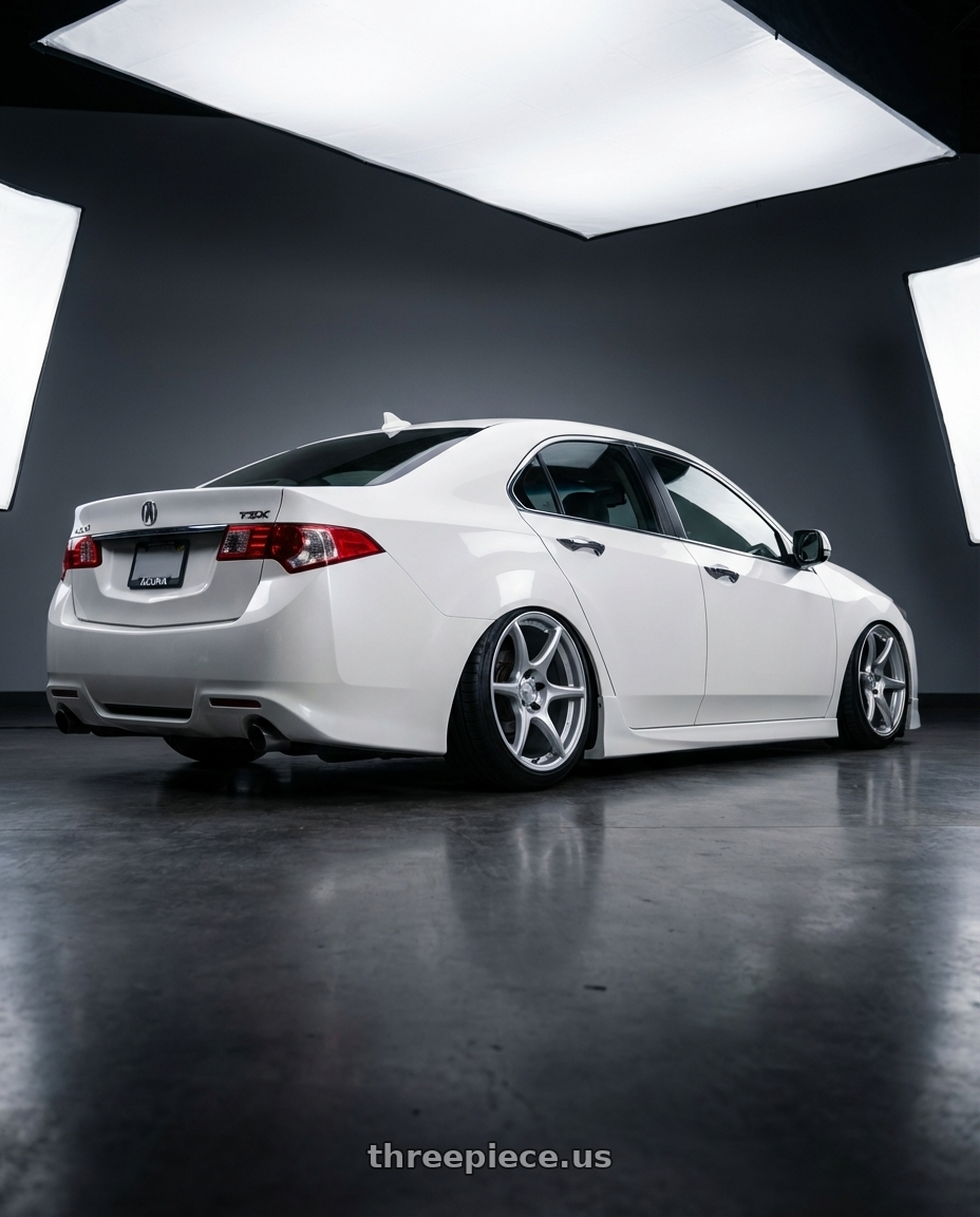 2013 Acura TSX with Kansei K11S Tandem 5x114.3 19x9.5 22 Hyper Silver wheels rear three quarter view slight stretch tires