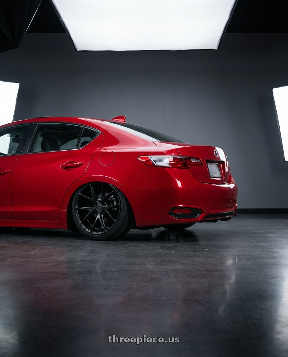 2012 Acura ILX with Niche 1PC M117 MISANO 5X114.3 18X9.5 +40 MATTE BLACK wheels rear three quarter view slight stretch tires