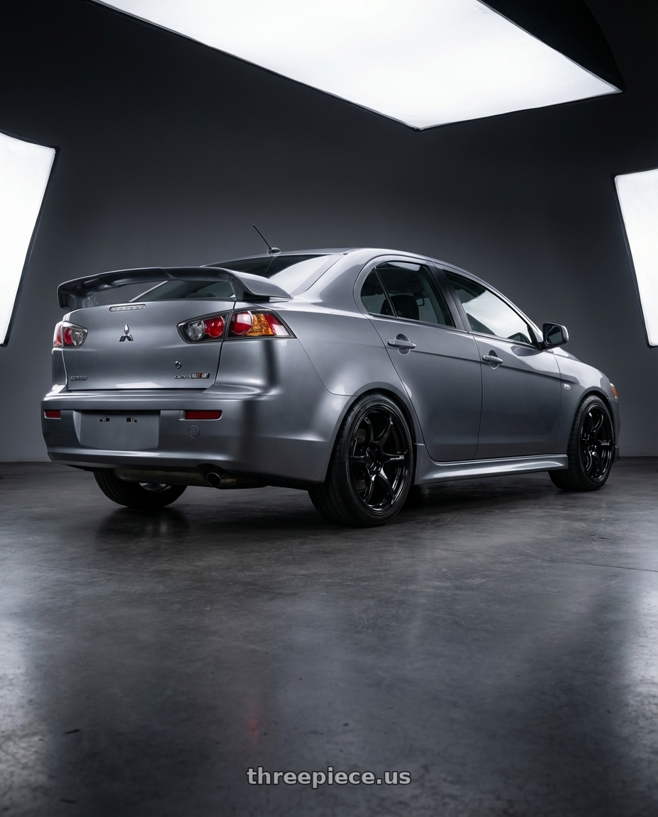 2014 Mitsubishi Lancer Ralliart with Advan RGIII 5x114.3 18x8.5+31 Gloss Black wheels rear three quarter view square tires