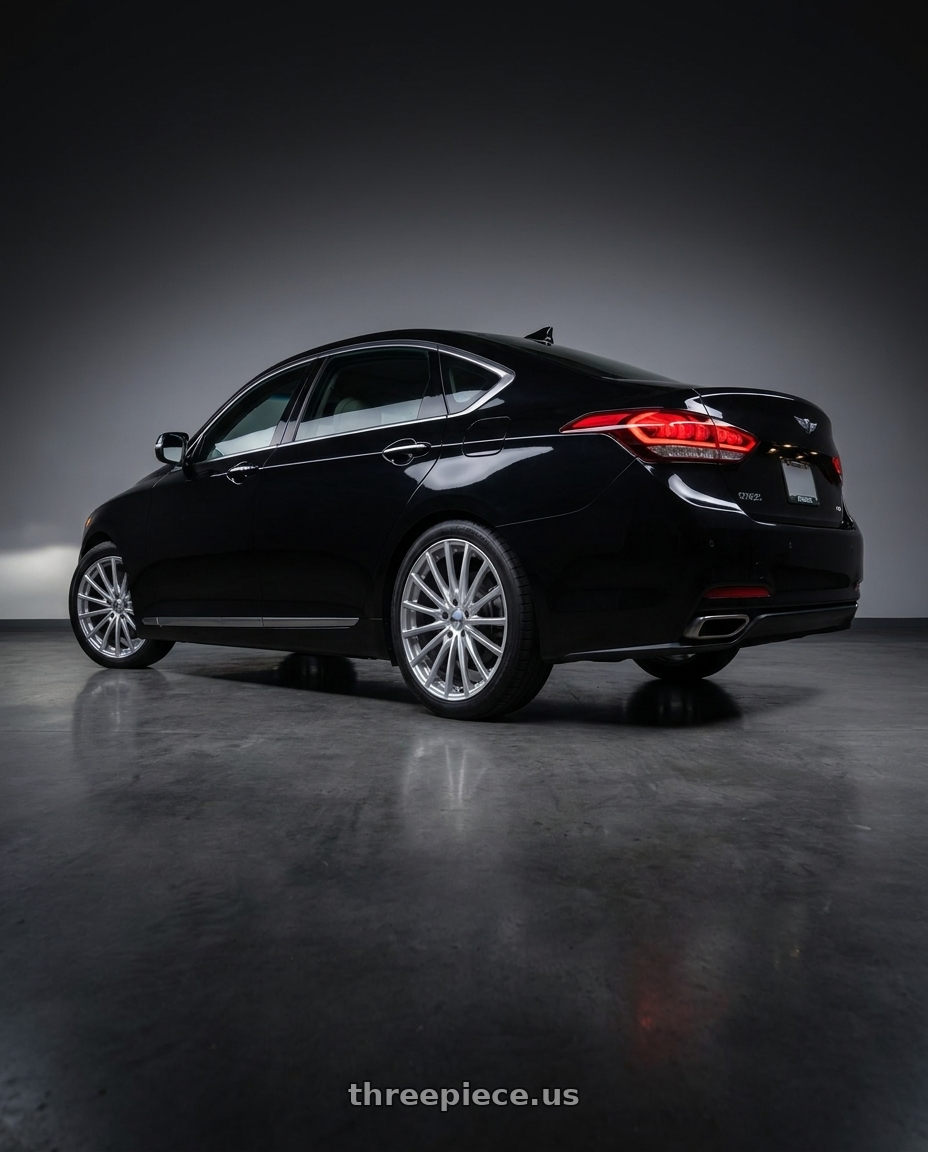 2016 Hyundai Genesis 3 8 with Petrol P3A 5X114.3 19X8 +40 SILVER W/ MACHINED CUT FACE wheels rear three quarter view square tires