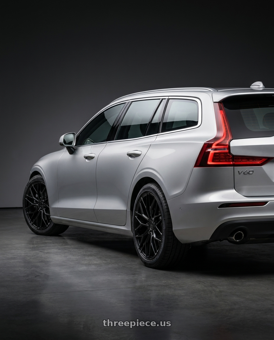 2019 volvo v60 with KATANA RACING KR01 5x108 17x7.5 +40 Glossy Black wheels rear three quarter view square tires