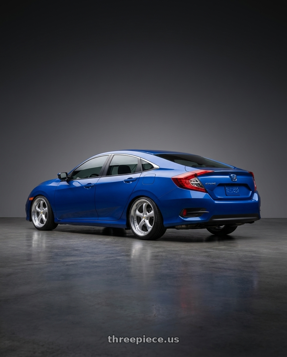 2021 Honda civic lx with Work Wheels VS-KF 5x114.3 18x8.5+35 Light Grey Silver L Disk FULL REVERSE wheels rear three quarter view square tires
