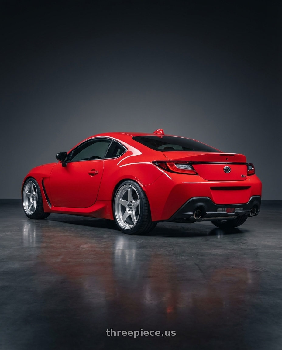 2024 Toyota GR86 with ESR Wheels APEX SERIES AP5 5x114.3 18x10.5 +22 Hyper Silver wheels rear three quarter view square tires