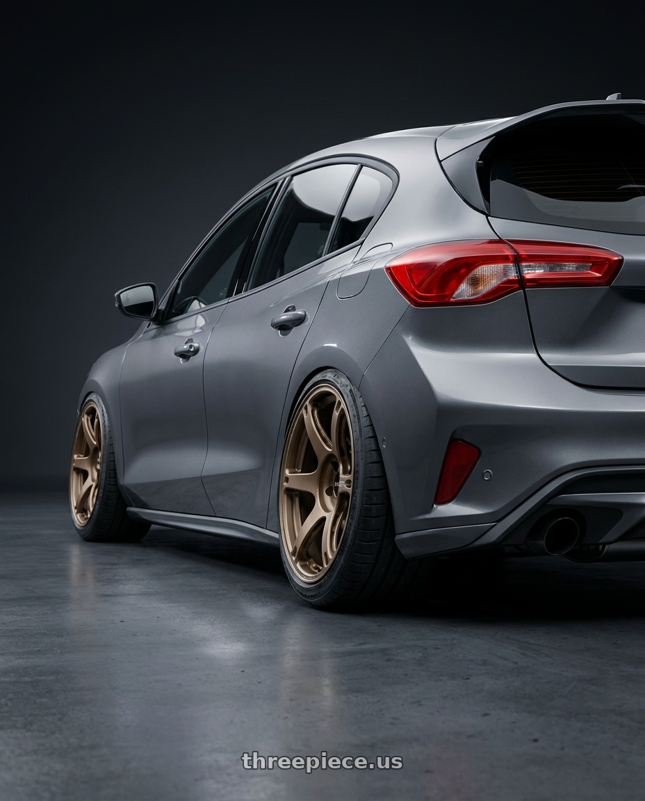 2019 Ford Focus  with Volk Racing TE037 6061 5x120 19x10.5 +22 BLAST BRONZE wheels rear three quarter view square tires