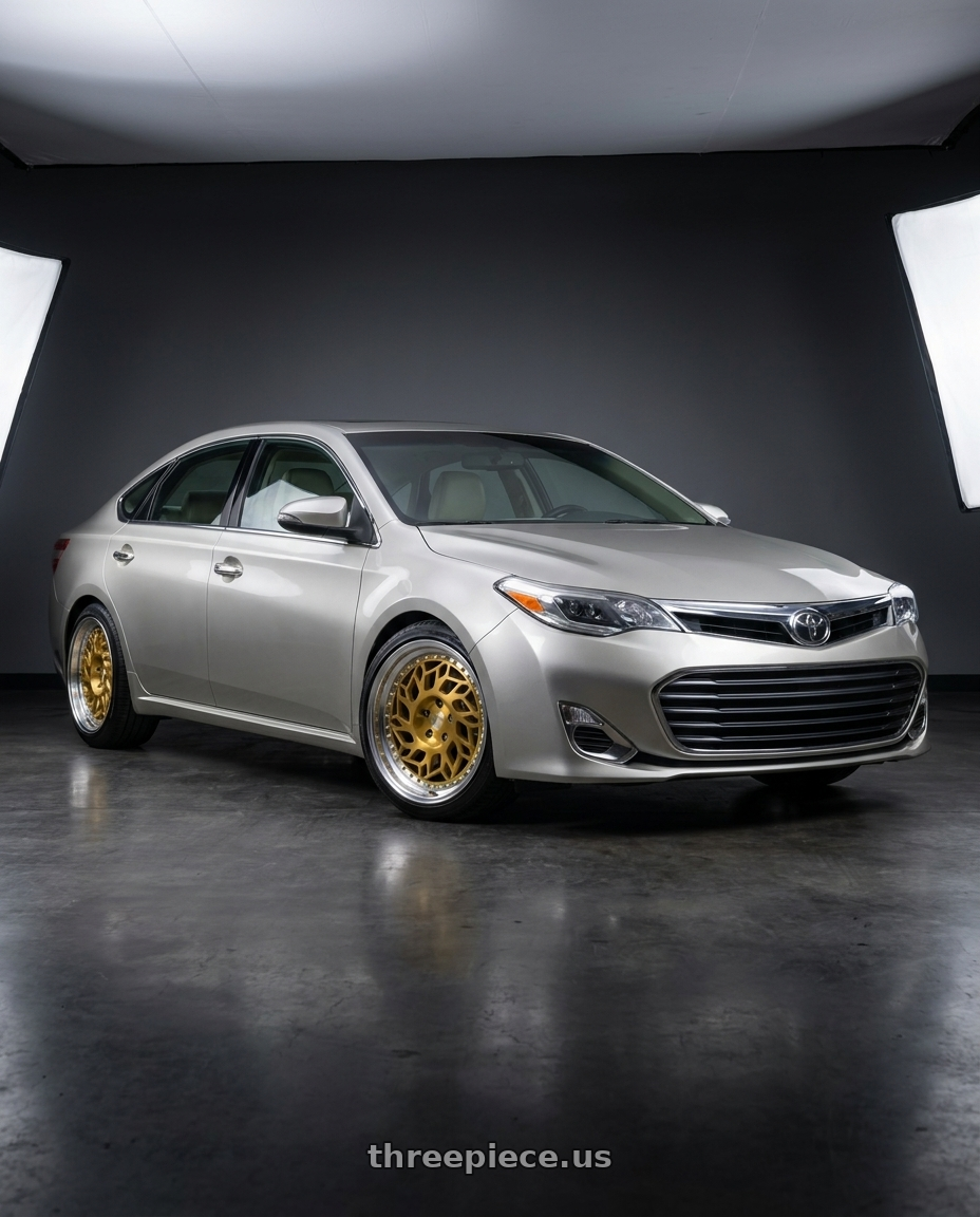 2013 toyota avalon with F1R R32 5x114.3 18x8.5 +33 Brushed Gold/Polish Lip wheels