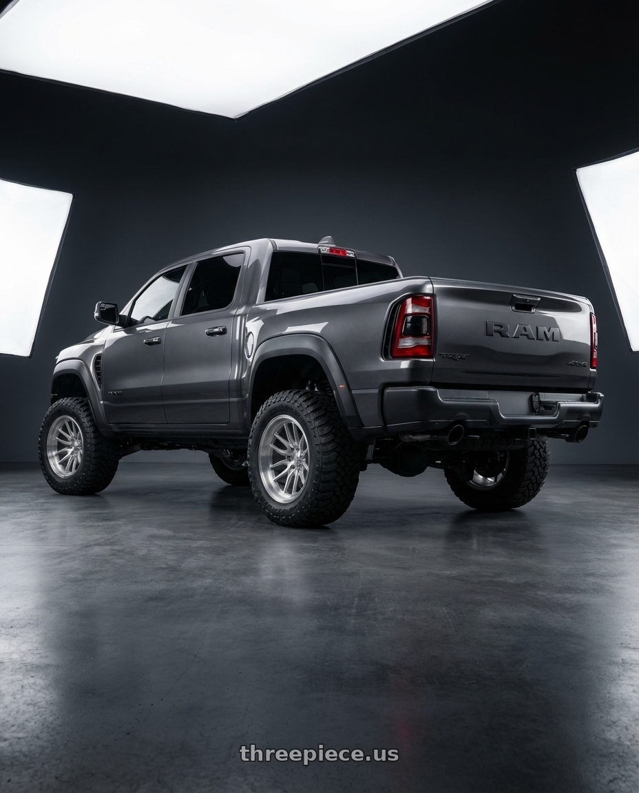 2022 Dodge Ram TRX with 4PLAY 4P06 6x135/6x139.7 22x10-18 Brushed wheels rear three quarter view meaty tires