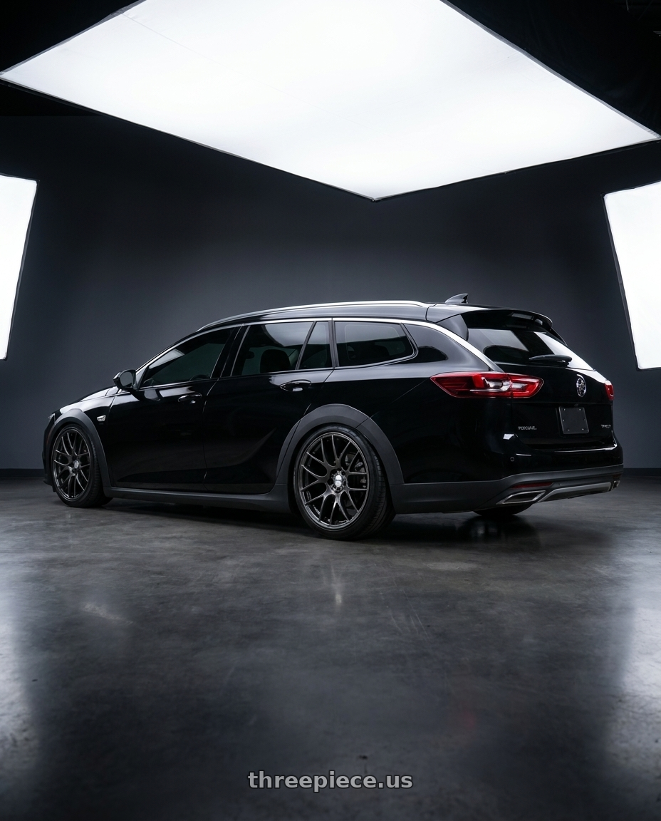 2019 Buick regal TourX with Work Emotion m8r 5x115 18x8.5 +38 Glim Black wheels rear three quarter view slight stretch tires