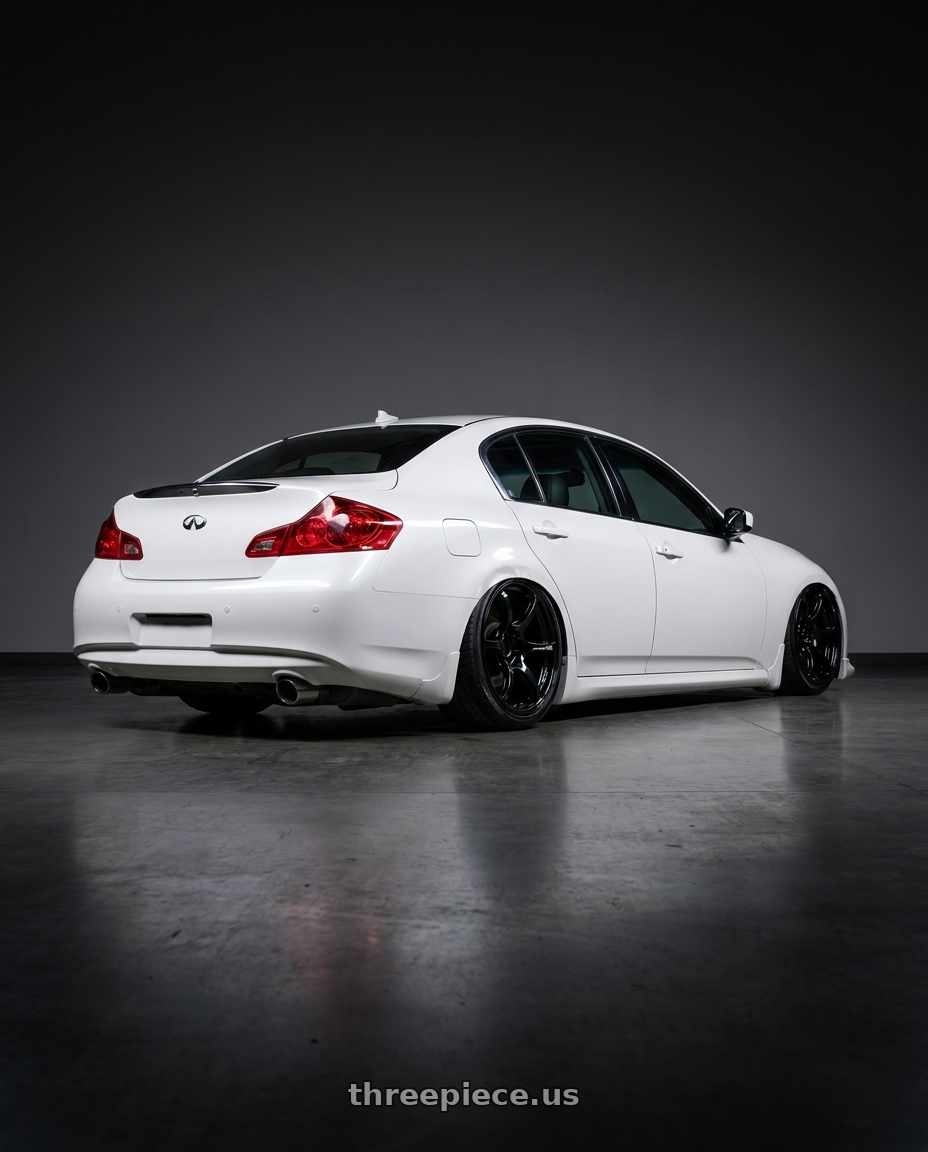 2012 Infiniti G37 with Advan RGIII 5x114.3 19x9.0+35 Gloss Black wheels rear three quarter view slight stretch tires