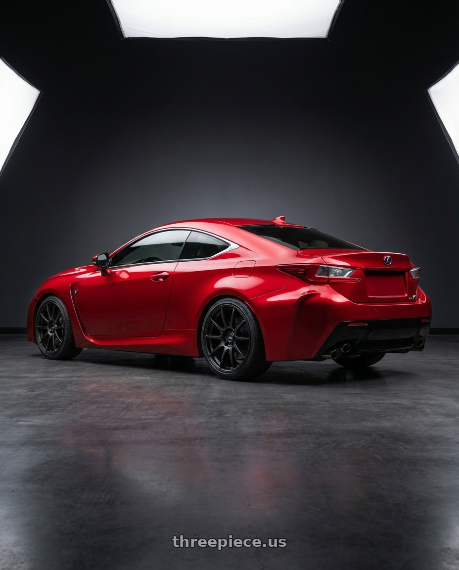 2018 Lexus RC F with Ssr Gtv02 5x114.3 19x8.5+38  FLAT BLACK wheels rear three quarter view square tires