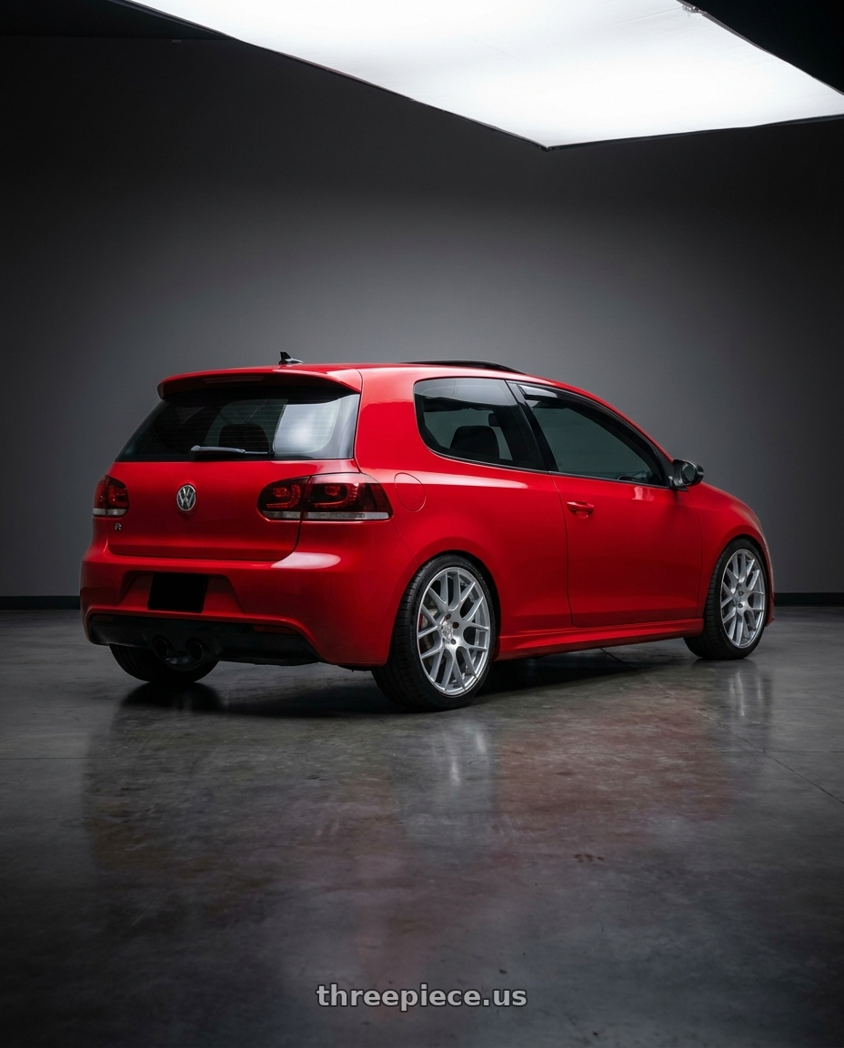 2012 Volkswagen Golf R with Aodhan AH-X 5x112 18x8.5+35 Gloss Silver Machined Face wheels rear three quarter view square tires