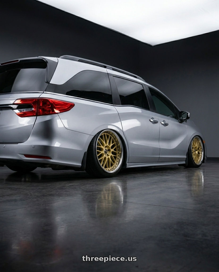 2024 honda odyssey with Work Vs-Xx 5x120 20x7.5+30 R Disk Gold wheels rear three quarter view slight stretch tires