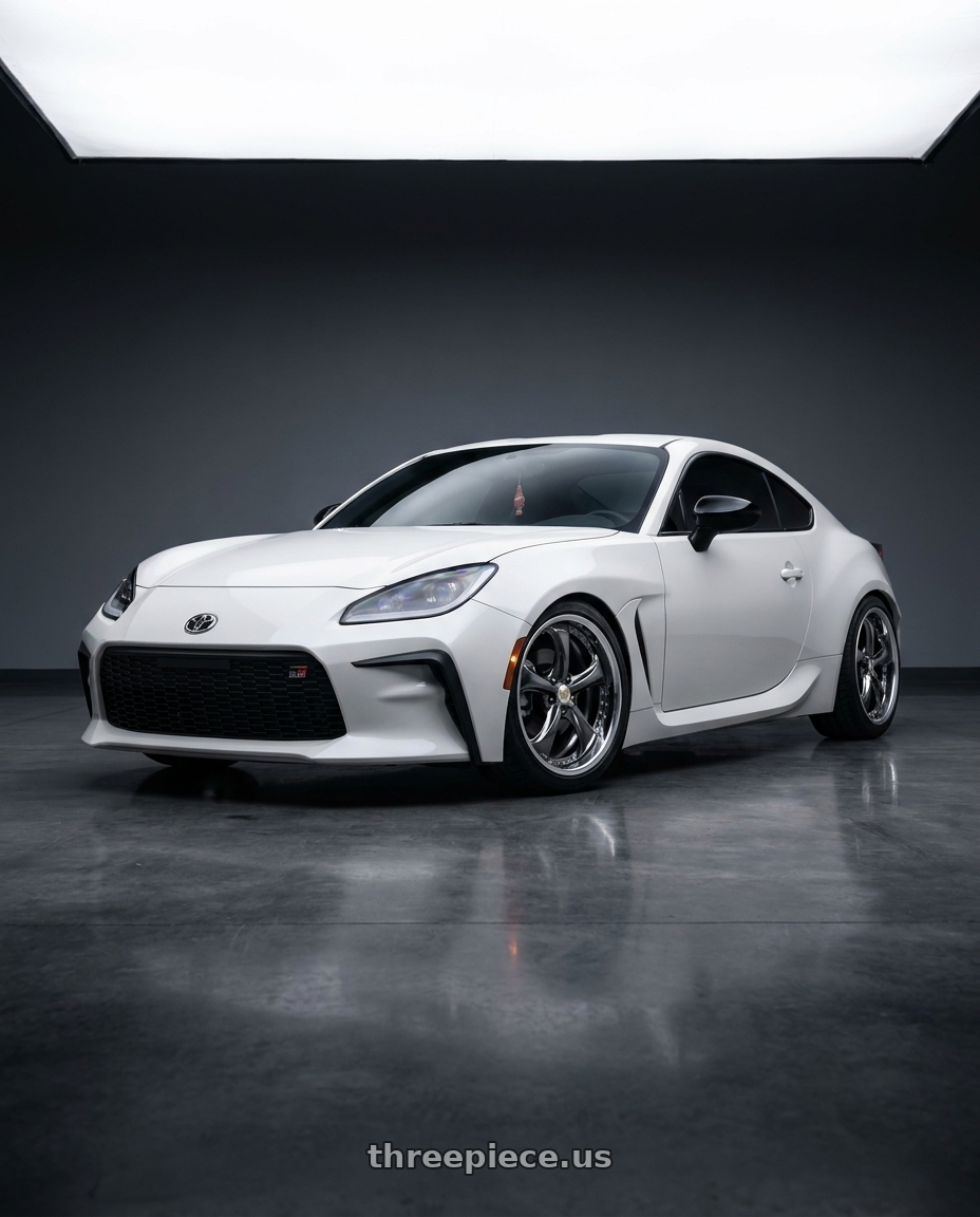 2025 Toyota gr86 base white with Work Wheels VS-KF 5x100 18x8+40 Brilliant Silver Black A Disk FULL REVERSE wheels