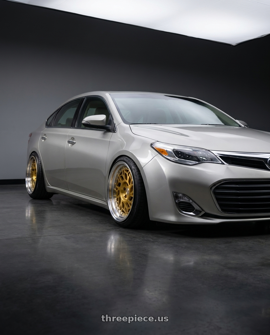 2013 toyota avalon with F1R R32 5x114.3 18x9.5 +35 Brushed Gold/Polish Lip wheels