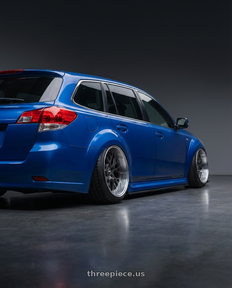 2011 Subaru Legacy Wagon with ESR Wheels CS SERIES CS11 5x108 19x10.5 +22 Gloss Graphite wheels rear three quarter view meaty tires