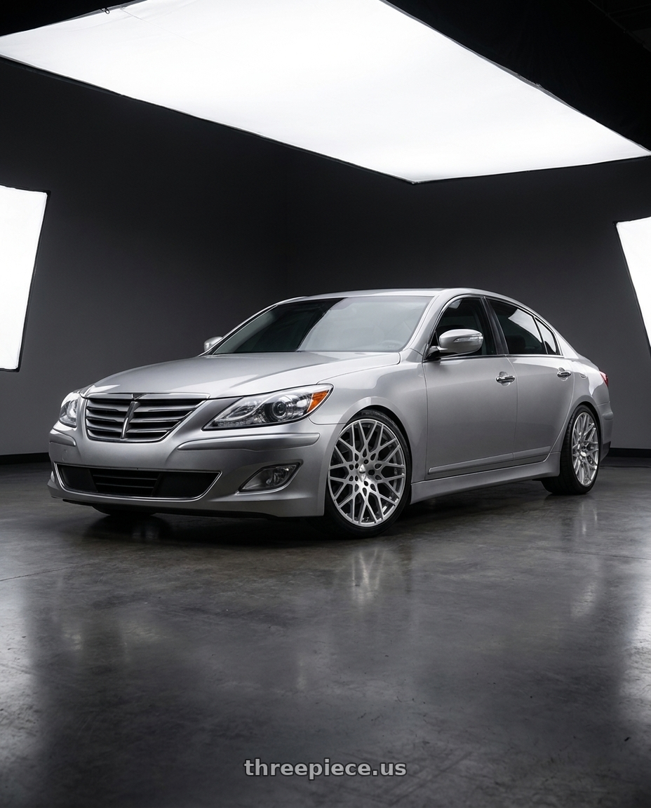 2013 Hyundai Genesis r spec with TSW VALE 5X114.3 19X8.5 +30 SILVER W/ MIRROR CUT FACE wheels