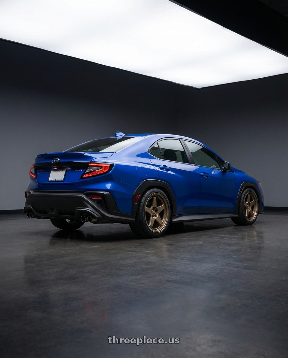 2024 Subaru WRX with Kansei K12B KNP 5x114.3 18x9 35 Bronze wheels rear three quarter view square tires