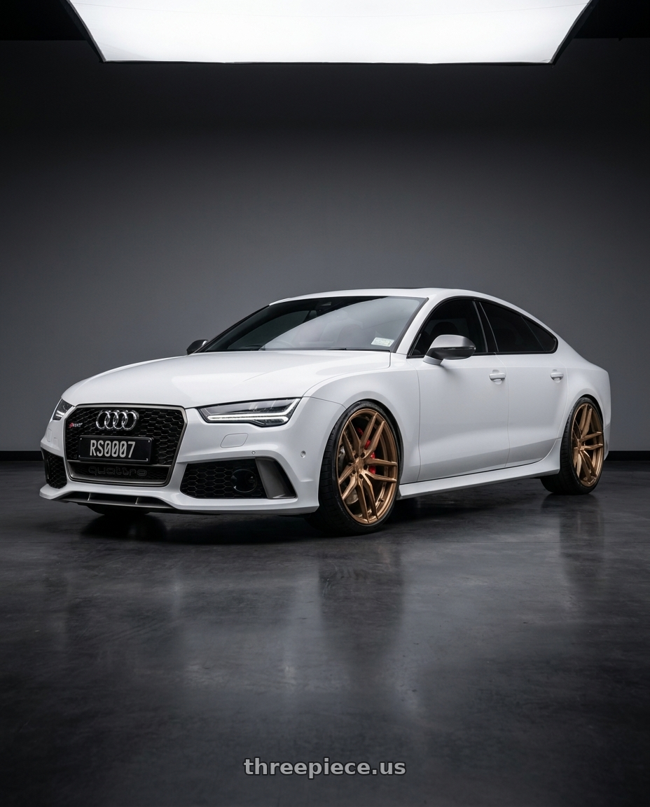 2017 Audi RS7 Performance with Rohana RFX7 5x112 21x11.5+30 Brushed Bronze wheels front three quarter view lowered stance