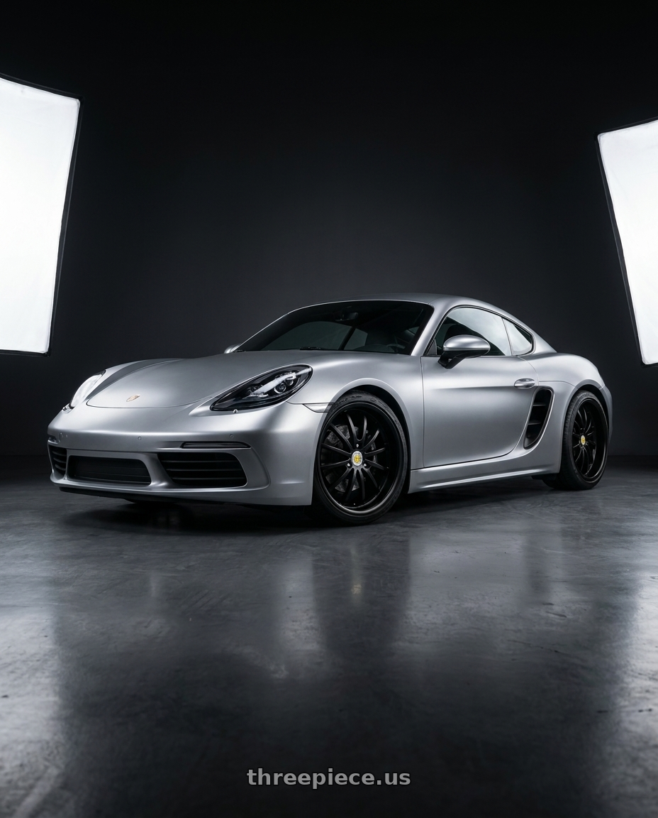 2019 Porsche 718 Cayman, Satin Chrome Silver with Genius DARWIN 3X112 17X6.5 +22 MATTE BLACK wheels