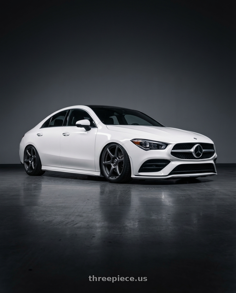 2023 Mercedes-Benz CLA C118 with Kansei K11G Tandem 5X112 19x9.5 22 Gunmetal wheels front three quarter view stanced stance