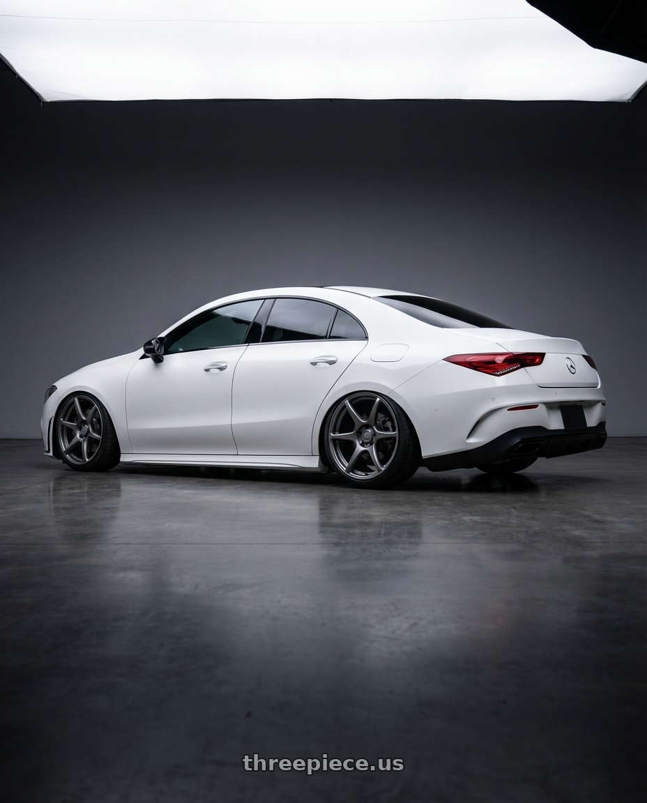 2023 Mercedes-Benz CLA C118 with Kansei K11G Tandem 5X112 19x9.5 22 Gunmetal wheels rear three quarter view slight stretch tires