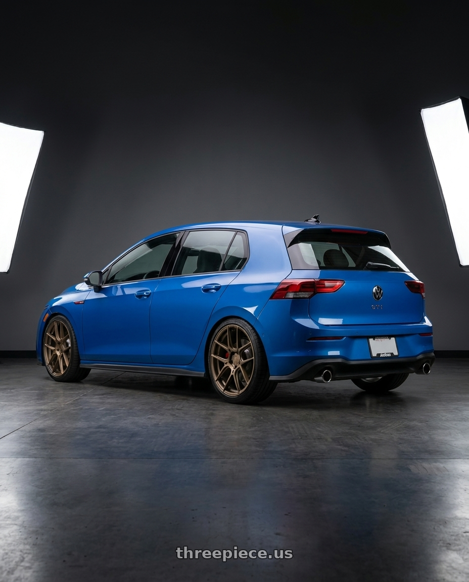 2021 volkswagon gti se with Aodhan AH-X 5x112 18x8.5+35 Matte Bronze wheels rear three quarter view square tires