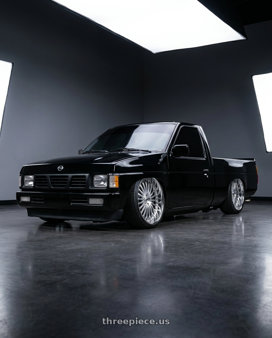 1989 nissan d21 hardbody black  with Amani Napoliano 5x112/5x114.3 22x9 +32 Brush Center Chrome Lip wheels