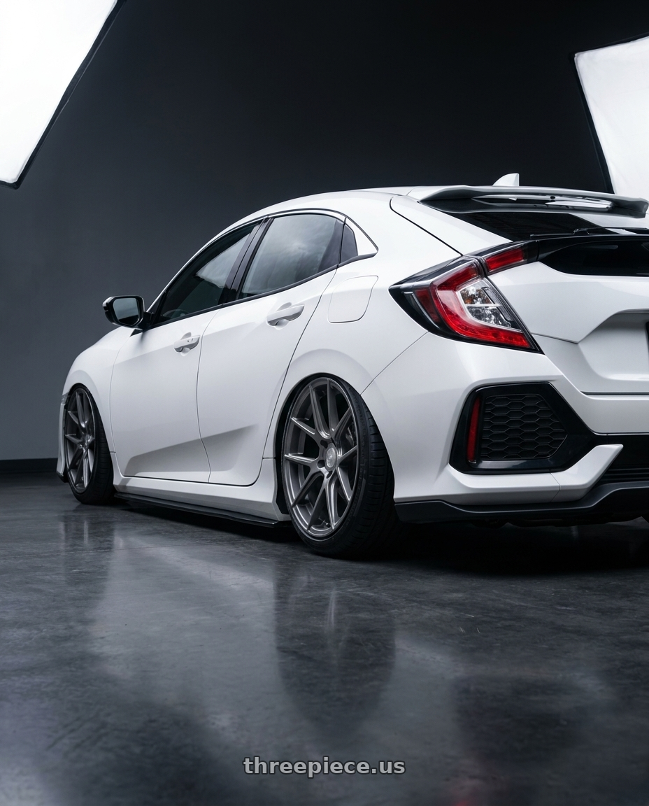 2019 Honda Civic with Avant Garde Wheels M510 5X114.3 19x9.5 +40 Dolphin Grey wheels rear three quarter view slight stretch tires
